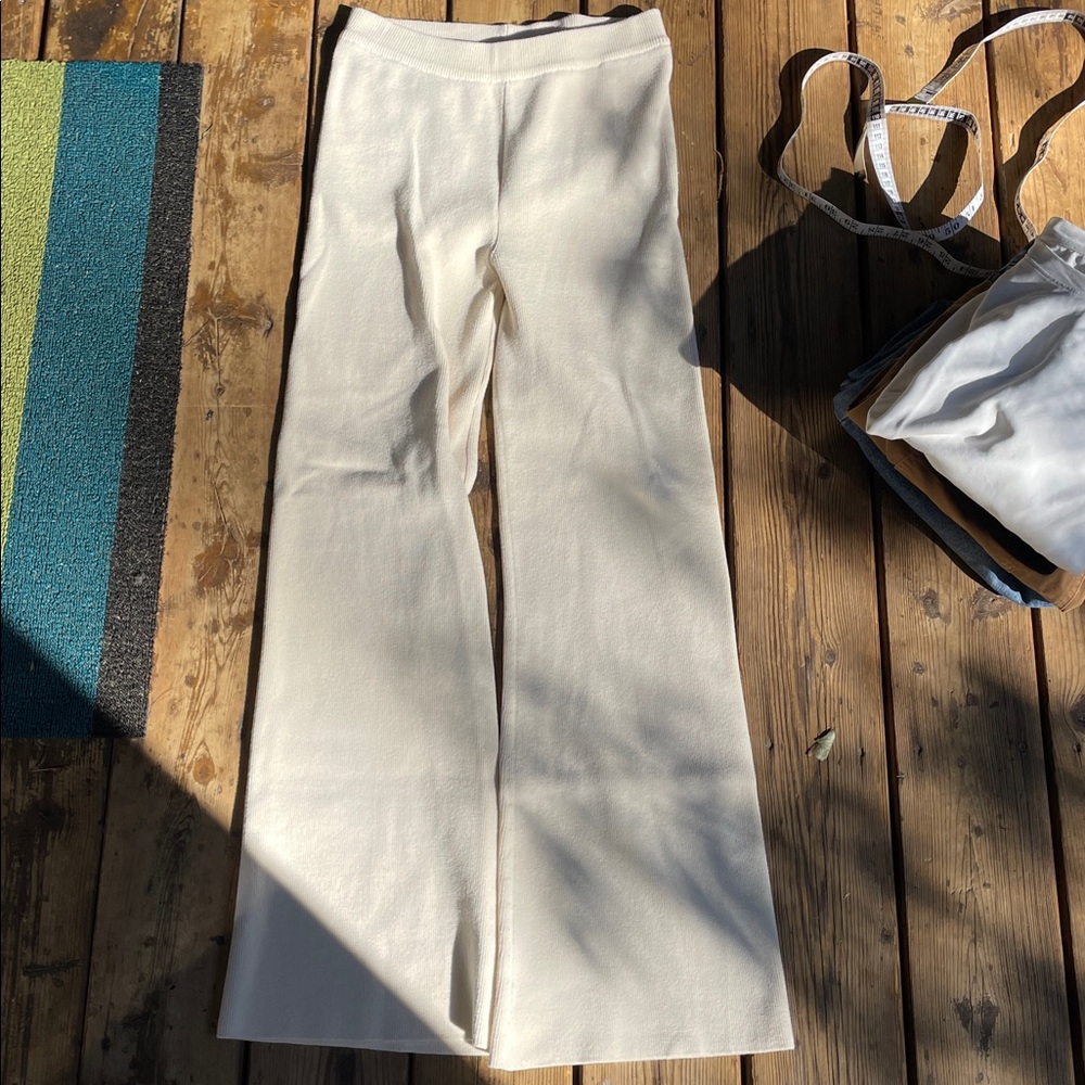 ARMEDANGELS Cream Ribbed Organic Cotton Knit Pants Small Wide Leg High Waist